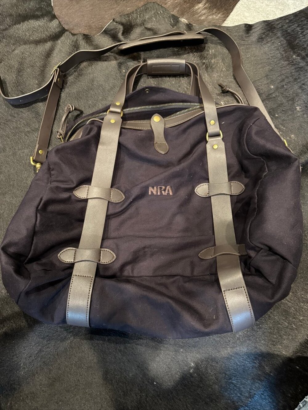 Large NRA Duffle Tote Bag Canvas Leather Travel Overnight Weekender Bag Luggage